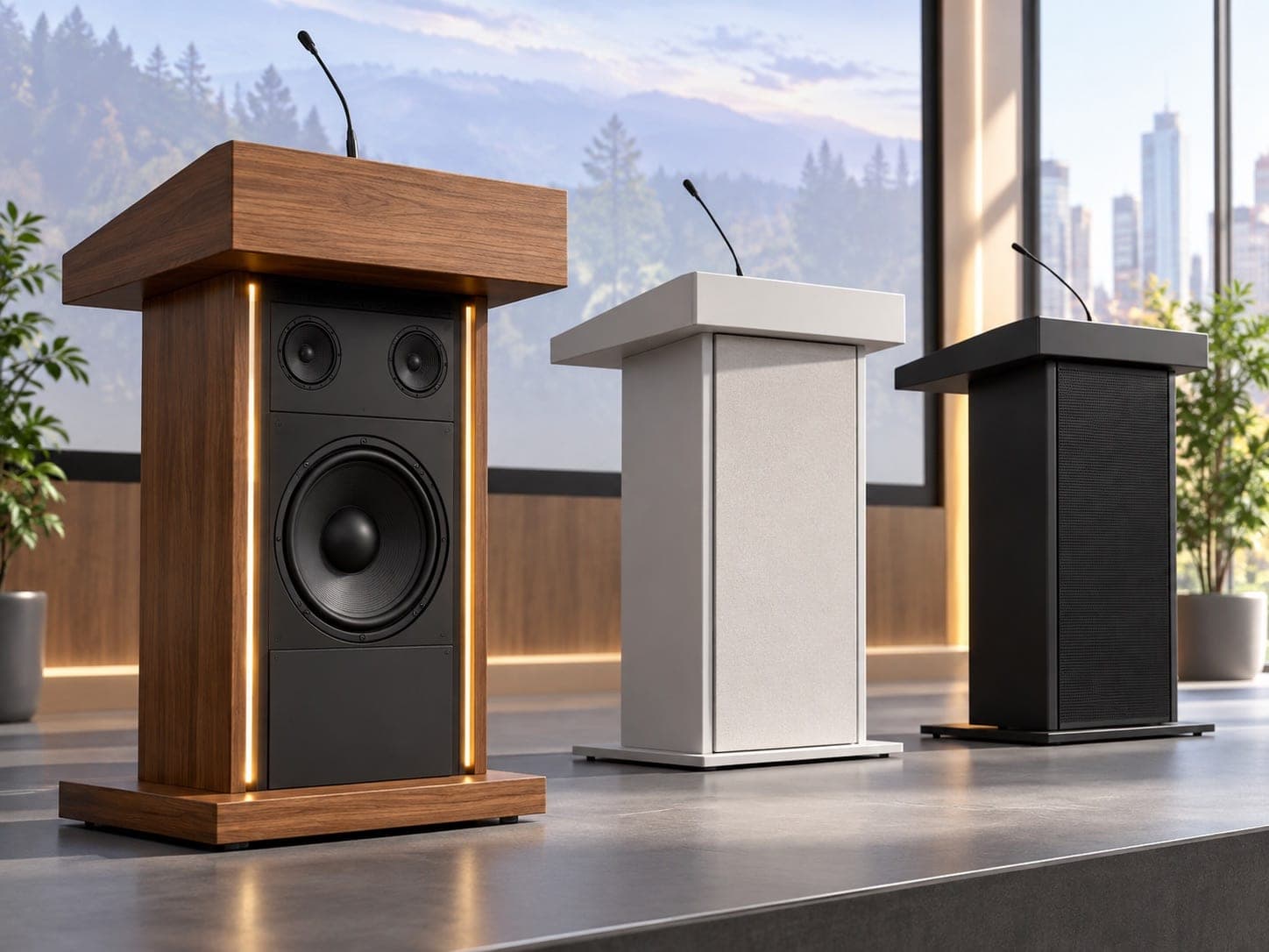 Integrated speaker podiums