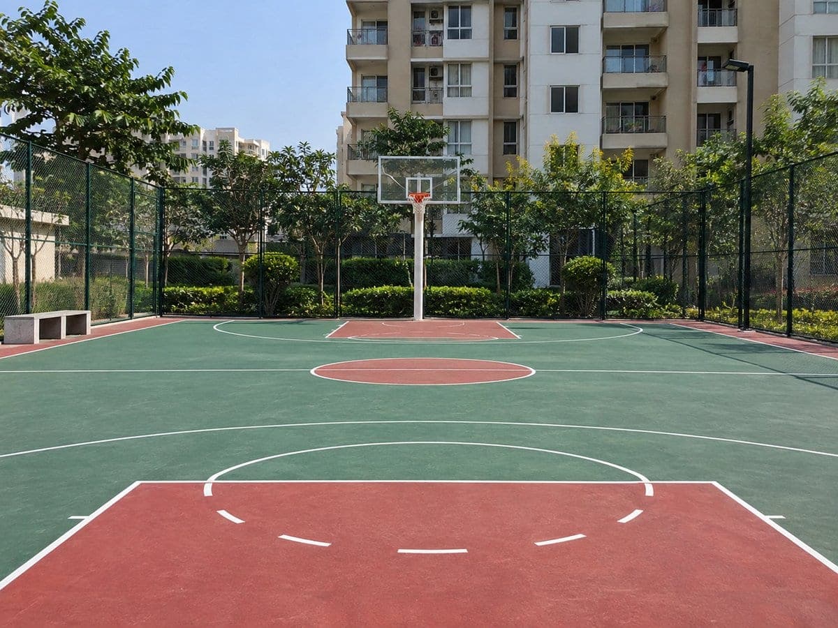 Basketball court surface and markings