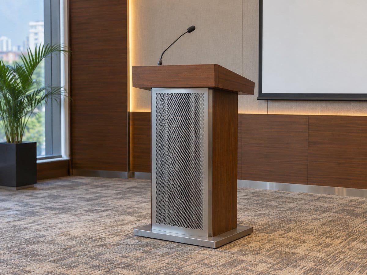 Presentation podium with speakers