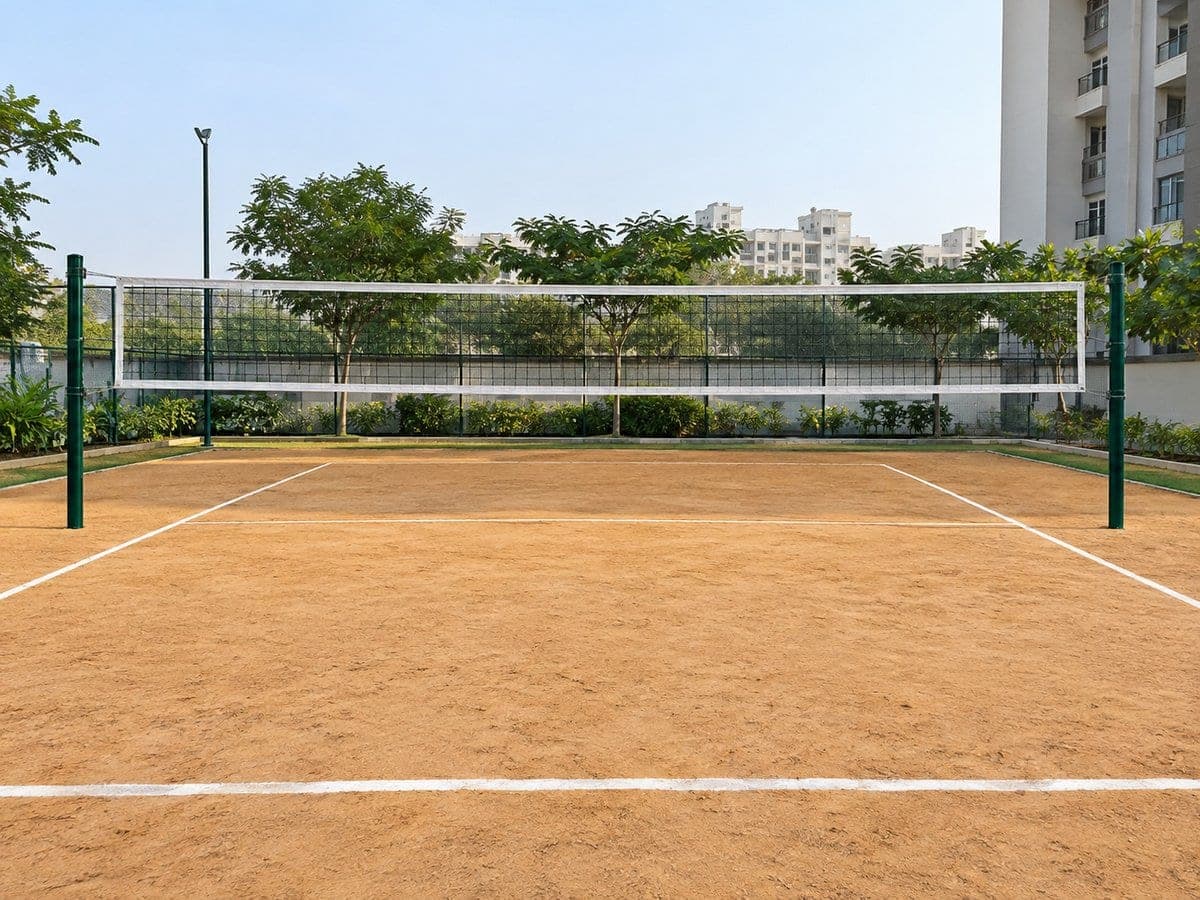 Volleyball court with net
